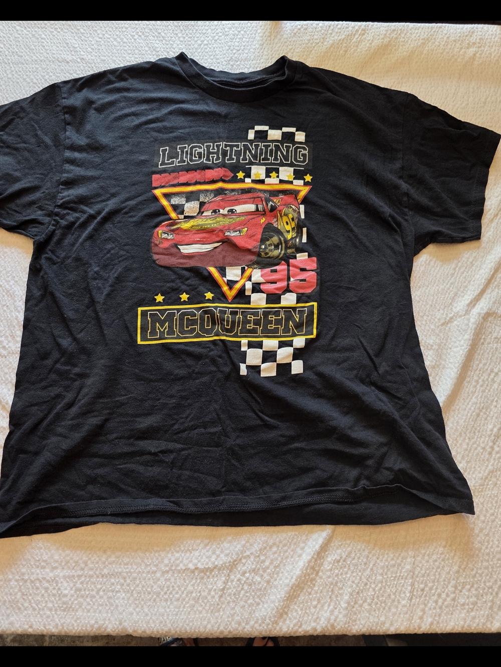 Disney Black Lightning McQueen Graphic Tee with Red and Yellow Accents